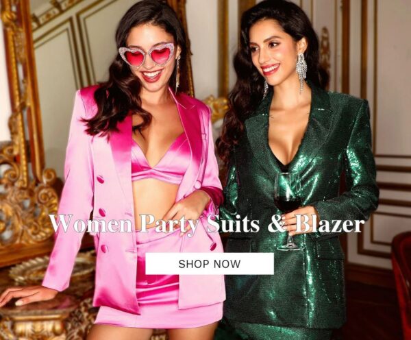 Lapel Blazer Feather Trim Sequin Two Piece Skirt Set