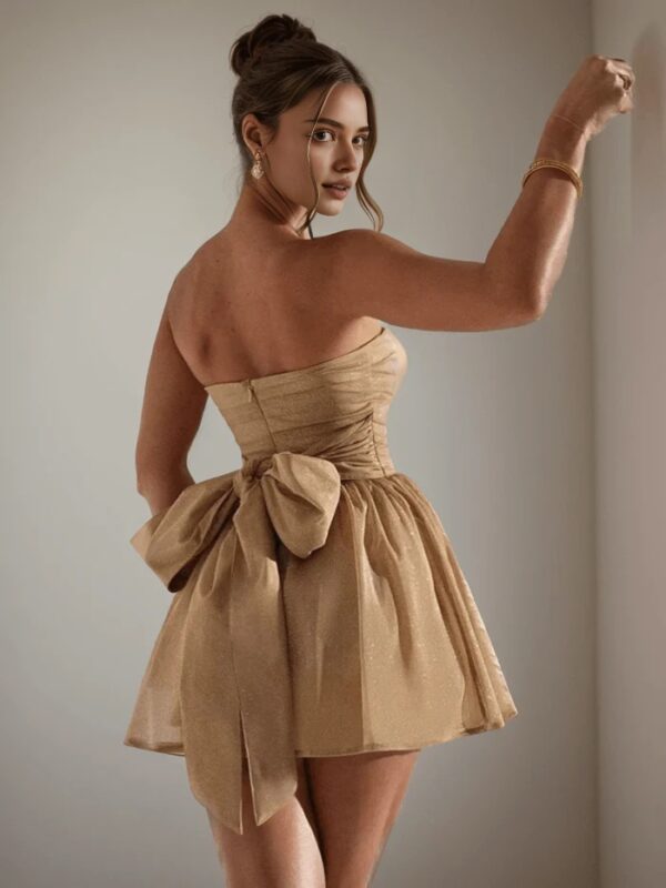 Prom Strapless Backless Pleated Mini Sequin Dress
