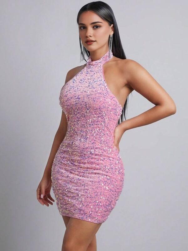 Halter Neck Backless Sequin Mini Dress