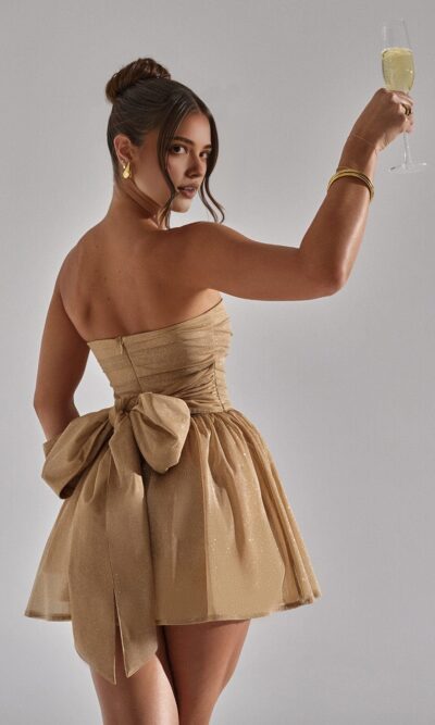 Prom Strapless Backless Pleated Mini Sequin Dress