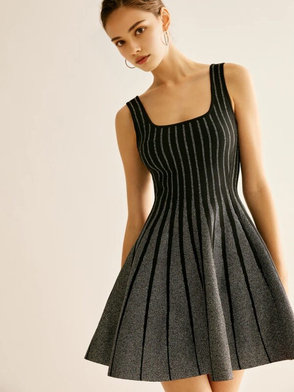 Sparkly Stripes A Line Dress Black