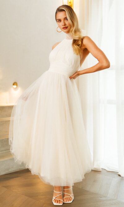 Halter Neck Tulle High Neck Maxi Dress