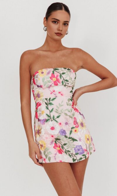 Strapless Floral Mini Dress
