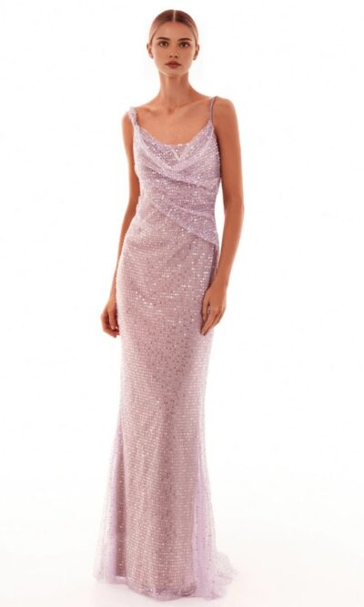 Lavender Glittering Backless Maxi Dress