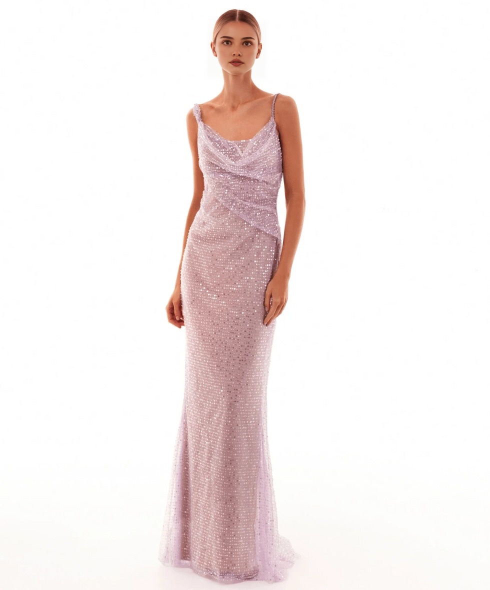 Lavender Glittering Backless Maxi Dress