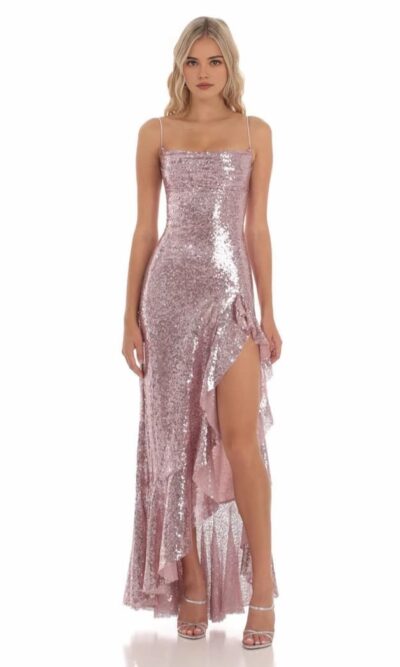Sequin Ruffle Maxi Dress