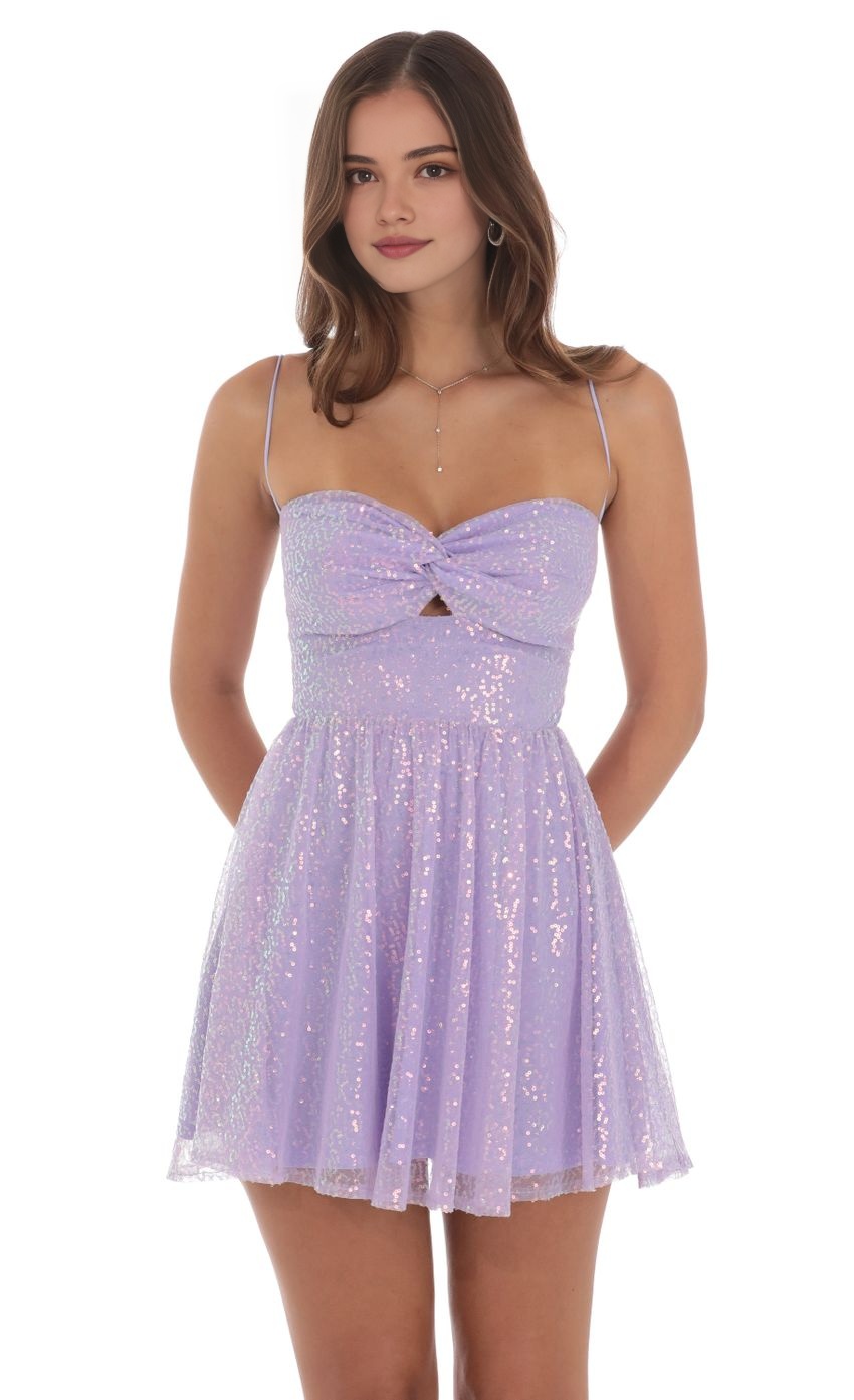 Sequin Twist A-line Dress in Lavender