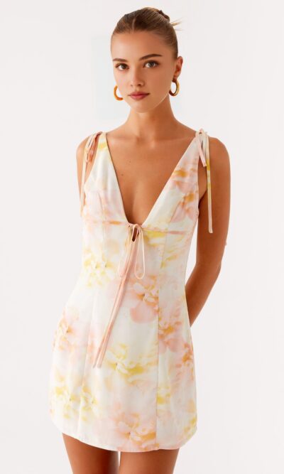 V-Neck Printed Mini Dress