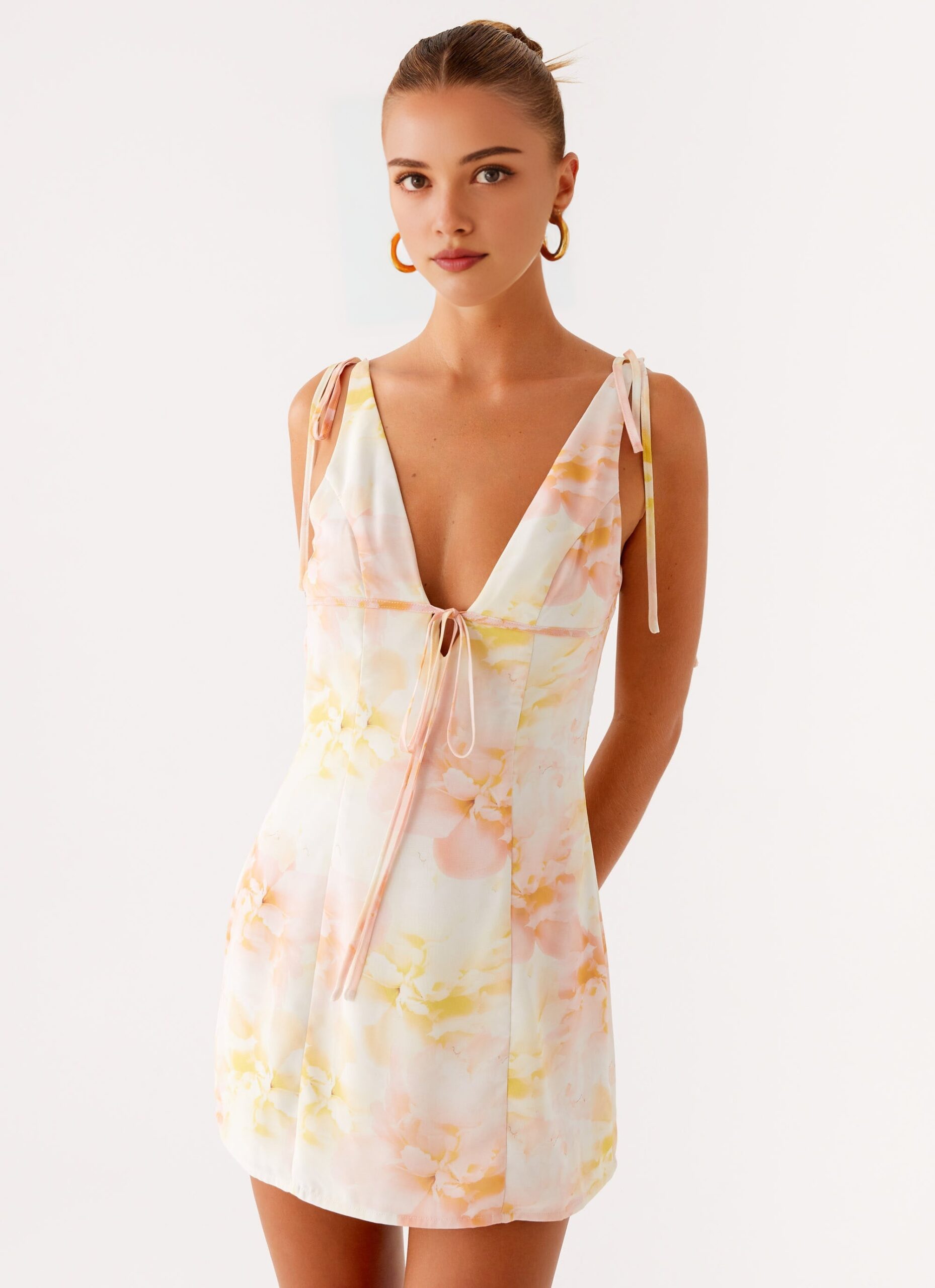 V-Neck Printed Mini Dress