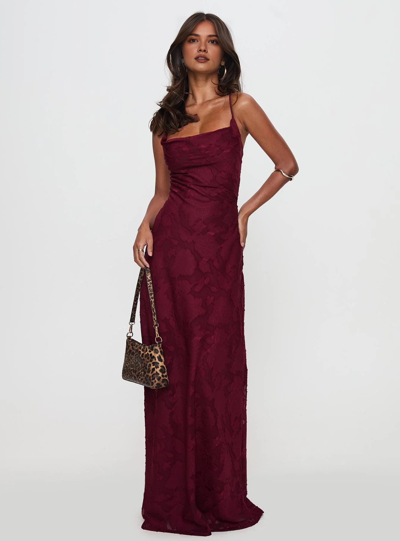 Lace-Up Back Maxi Dress in Burgundy