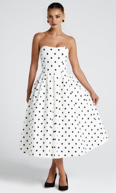 Printed Strapless Midi Dress