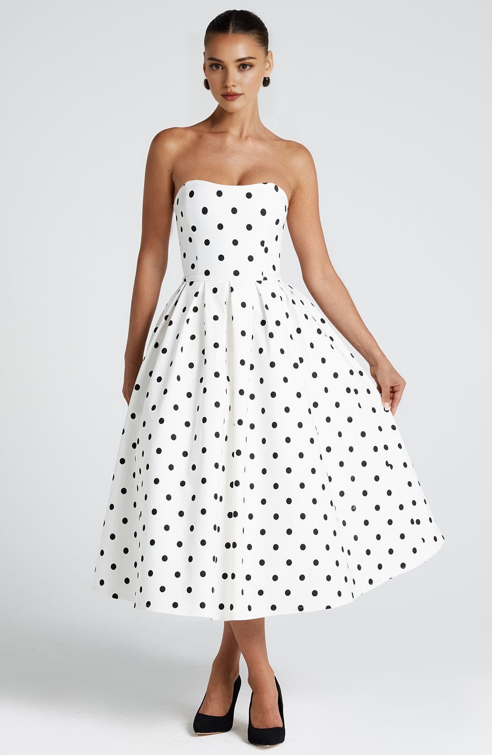 Printed Strapless Midi Dress