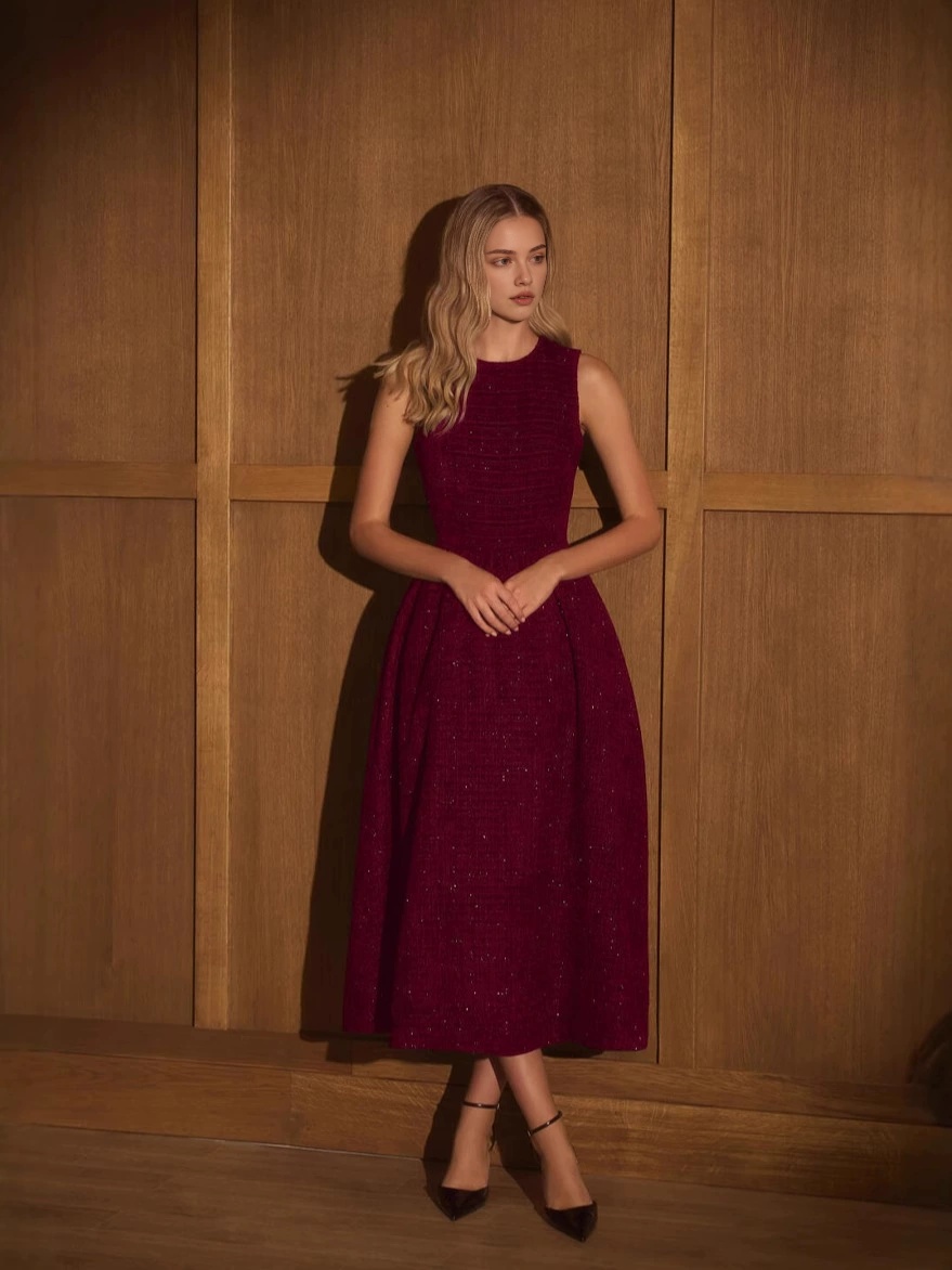 sleeveless-round-neck-a-line-high-waisted-long-dress- burgundy-1