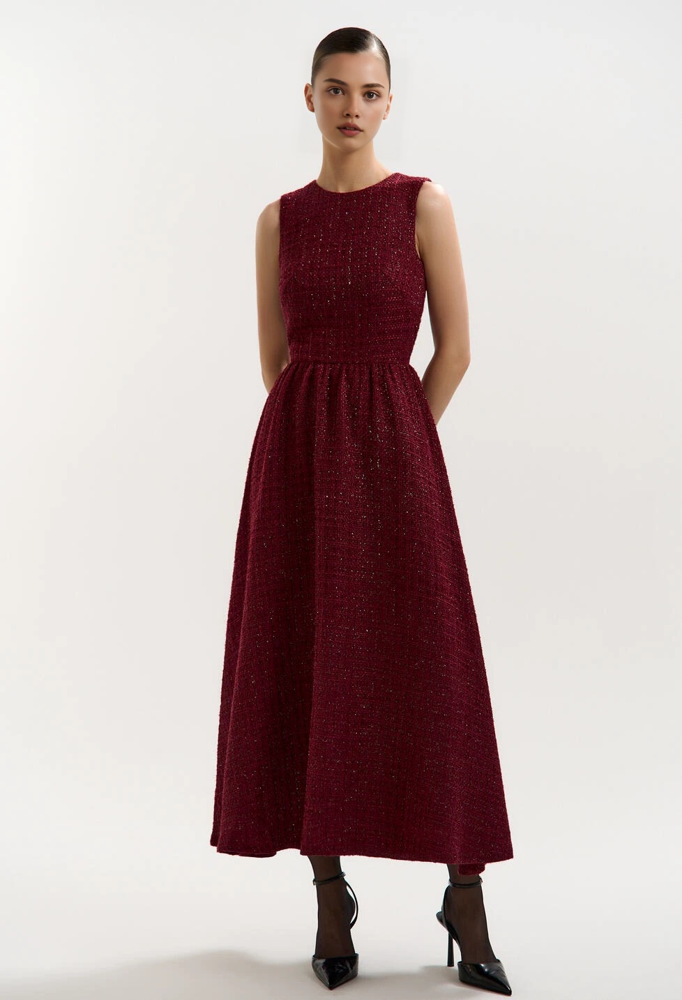 Sleeveless Round Neck A-Line High-Waisted Long Dress