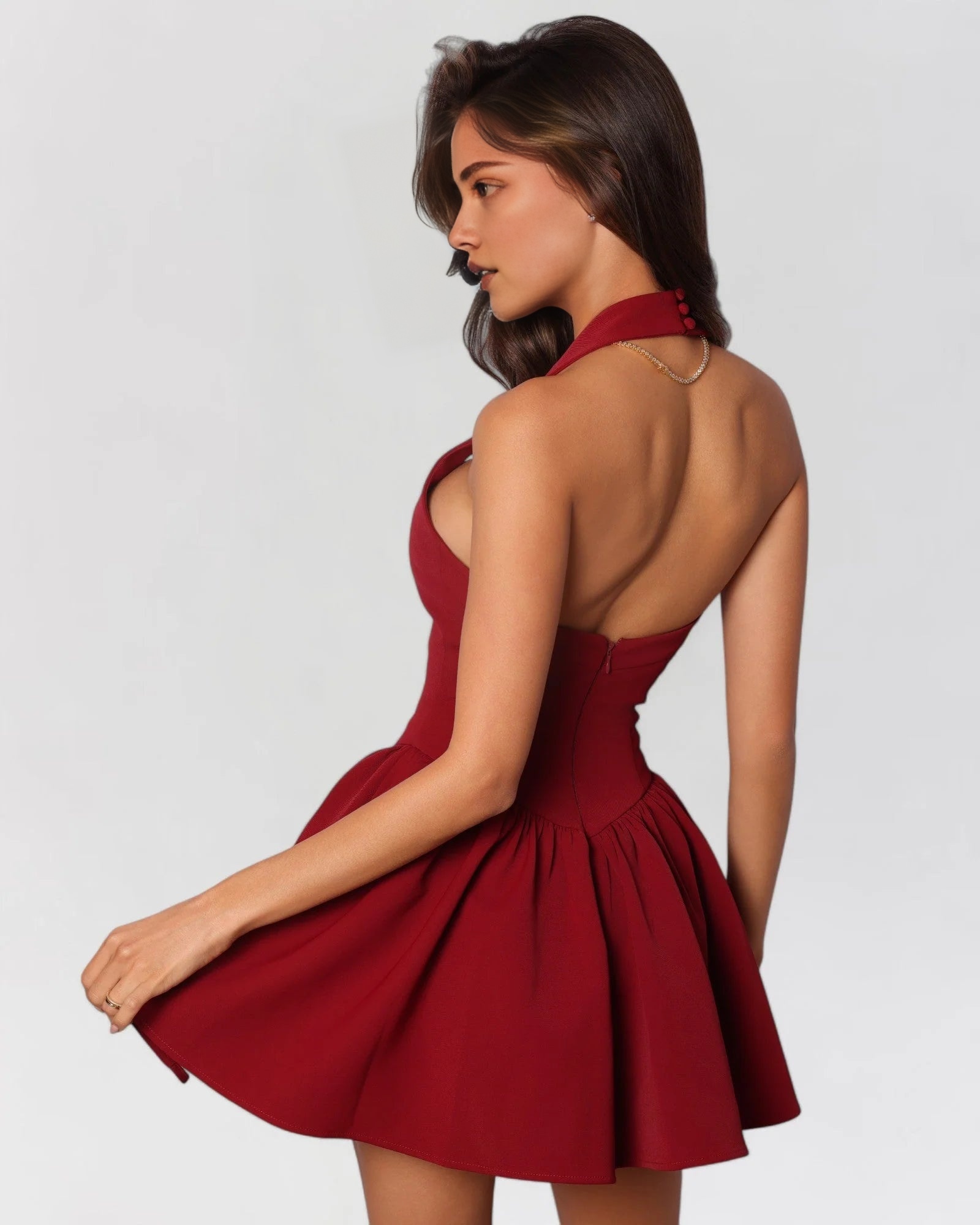 Square Neckline Ruffled Hem Mini Dress